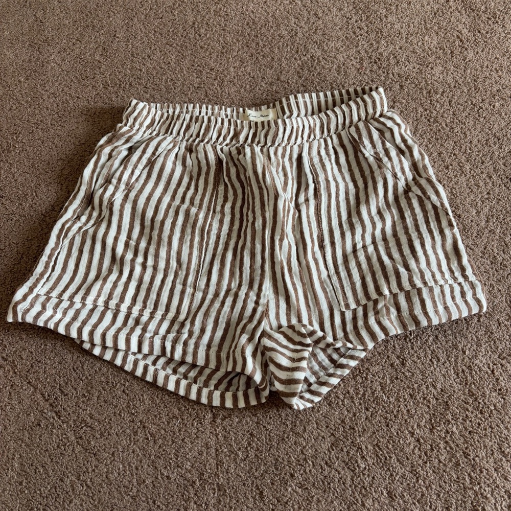 Love Notes Brown and White Striped High Waist Women’s Shorts